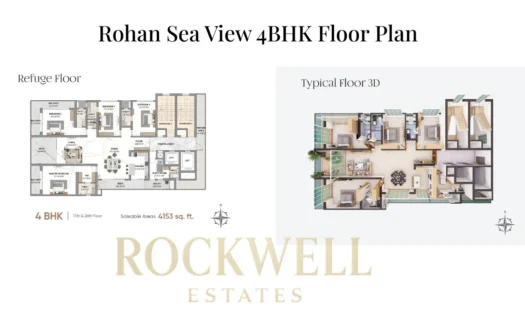 Rohan Sea View 4BHK Floor Plan Featured Image showing refuge floor layout and 3D typical floor design with 4153 sq ft one-flat-per-floor configuration.