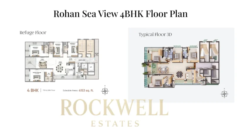Rohan Sea View 4BHK Floor Plan Featured Image showing refuge floor layout and 3D typical floor design with 4153 sq ft one-flat-per-floor configuration.