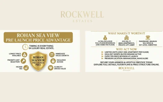 Rohan Sea View Pre Launch Price advantage infographic showing benefits such as lowest price, priority unit selection, higher ROI, exclusive access, and limited units for one home per floor luxury apartments.